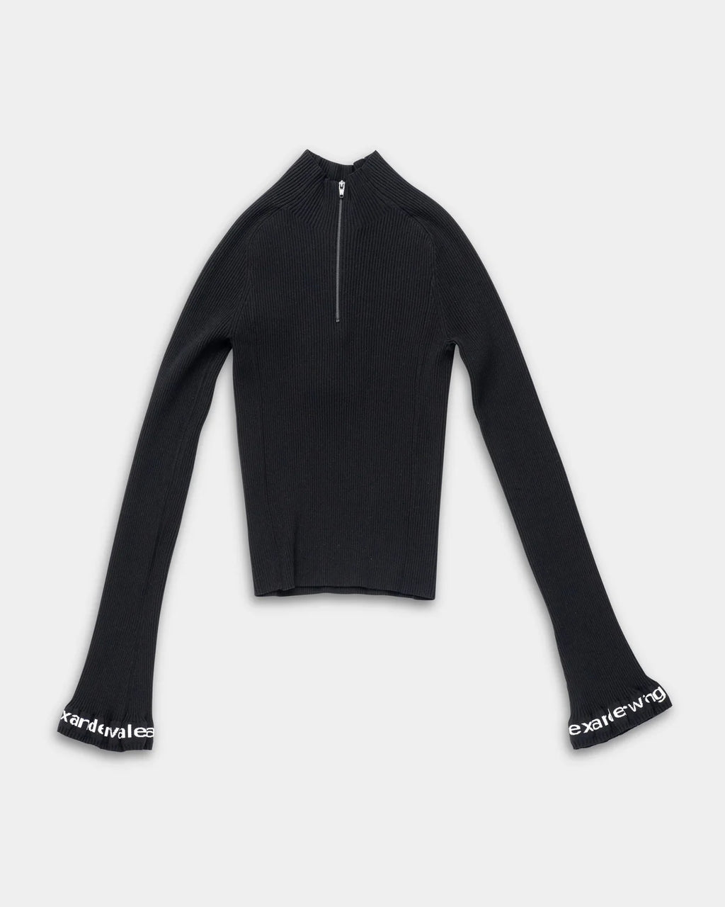Alexander Wang Ribbed LS Zip Turtleneck Pullover w/Logo Black