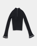 Alexander Wang Ribbed LS Zip Turtleneck Pullover w/Logo Black