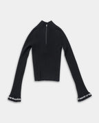 Alexander Wang Ribbed LS Zip Turtleneck Pullover w/Logo Black