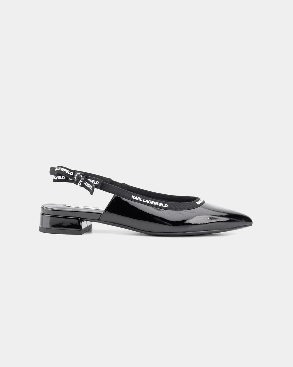 Karl Lagerfeld Ladies Kerrie Ribbon Slingback Black Patent Lthr