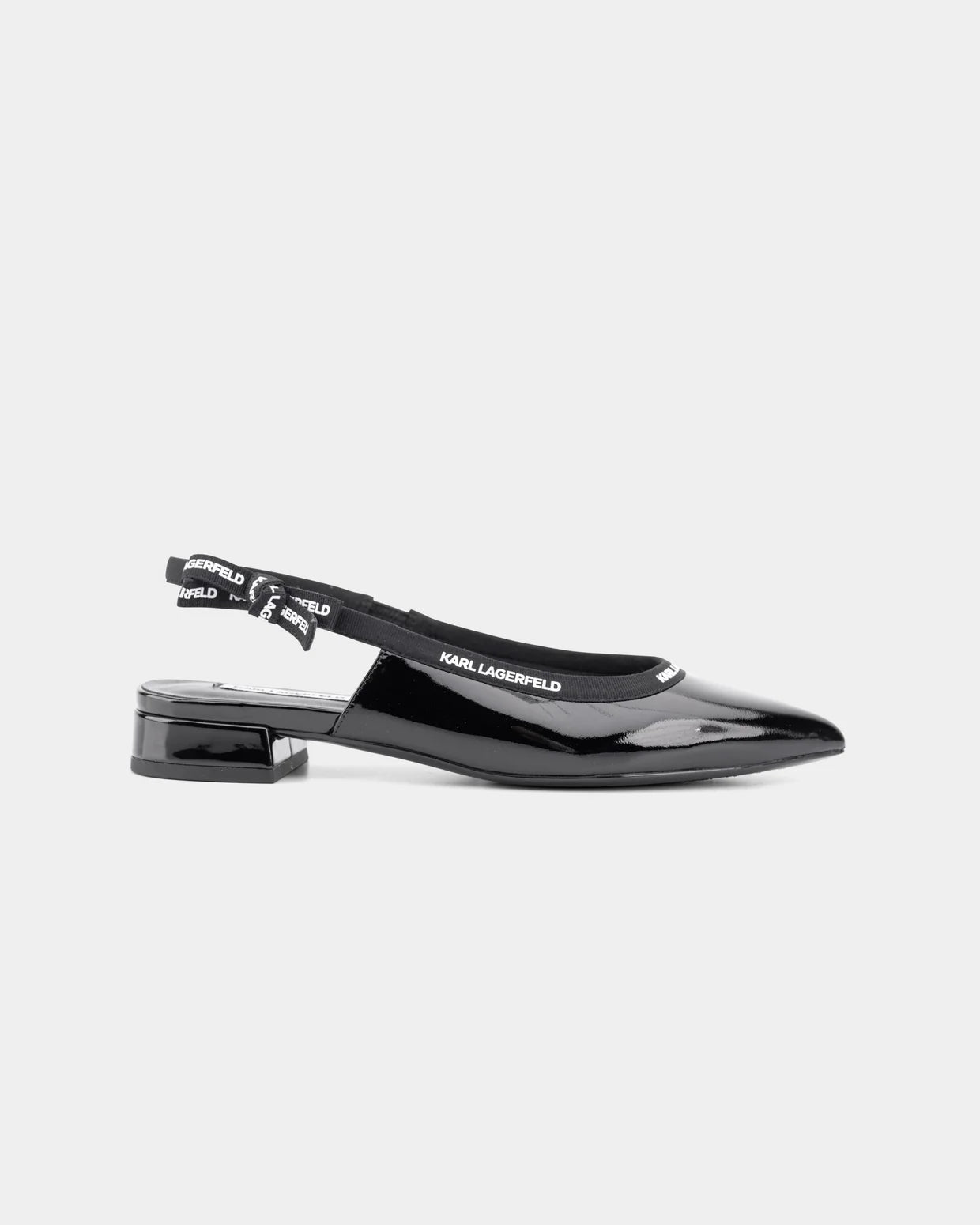 Karl Lagerfeld Ladies Kerrie Ribbon Slingback Black Patent Lthr
