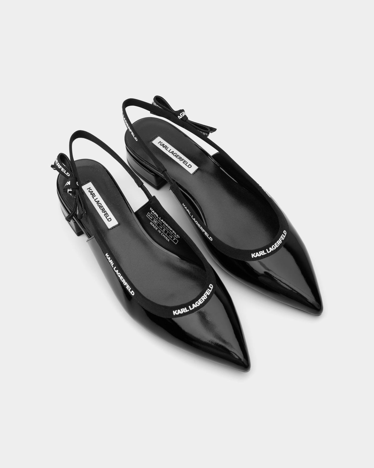 Karl Lagerfeld Ladies Kerrie Ribbon Slingback Black Patent Lthr