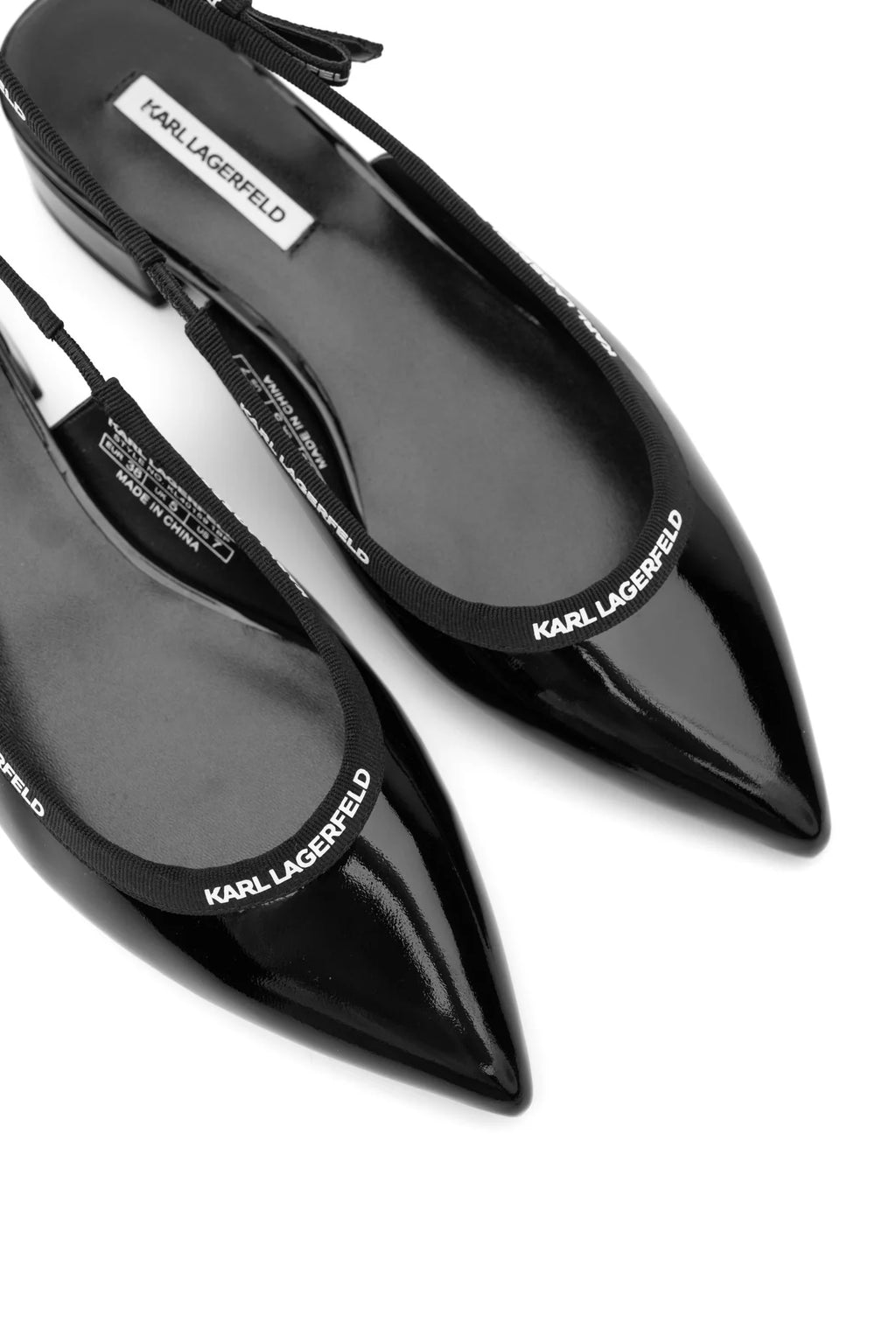 Karl Lagerfeld Ladies Kerrie Ribbon Slingback Black Patent Lthr