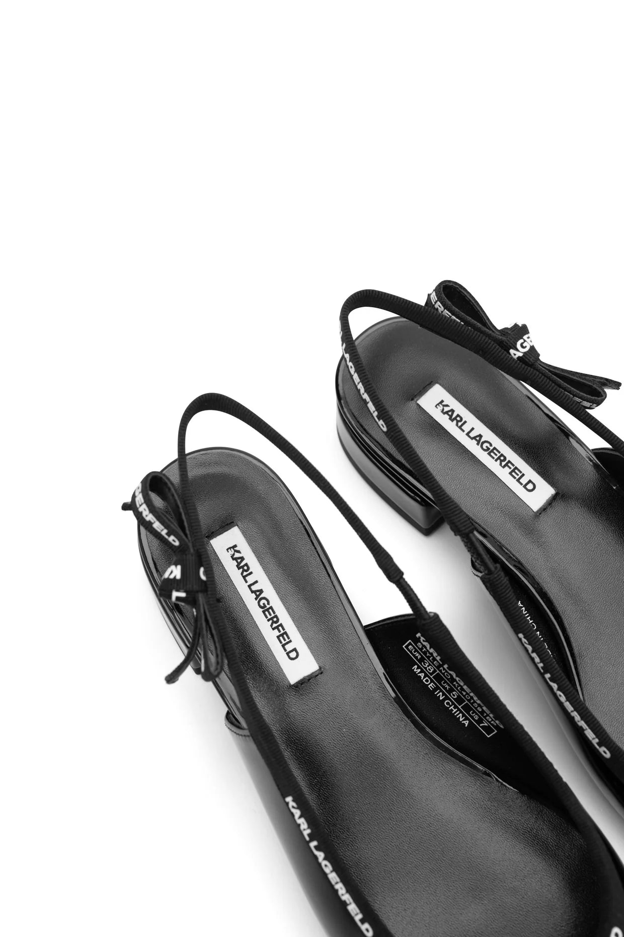 Karl Lagerfeld Ladies Kerrie Ribbon Slingback Black Patent Lthr