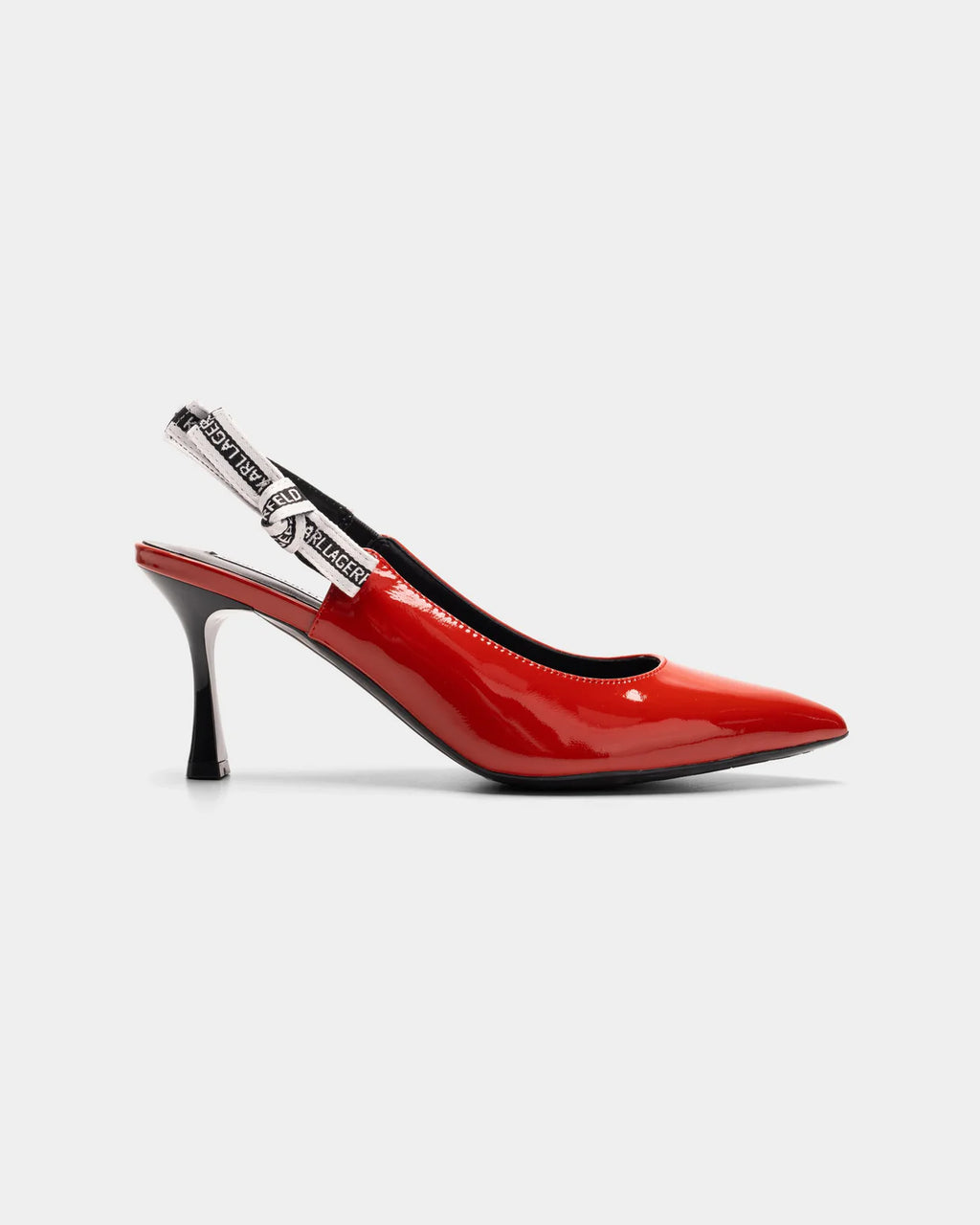 Karl Lagerfeld Ladies Sienna Ribbon Sling Back Brick Red Text Lthr