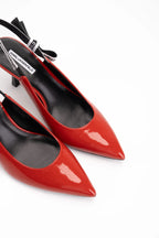 Karl Lagerfeld Ladies Sienna Ribbon Sling Back Brick Red Text Lthr