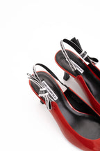 Karl Lagerfeld Ladies Sienna Ribbon Sling Back Brick Red Text Lthr