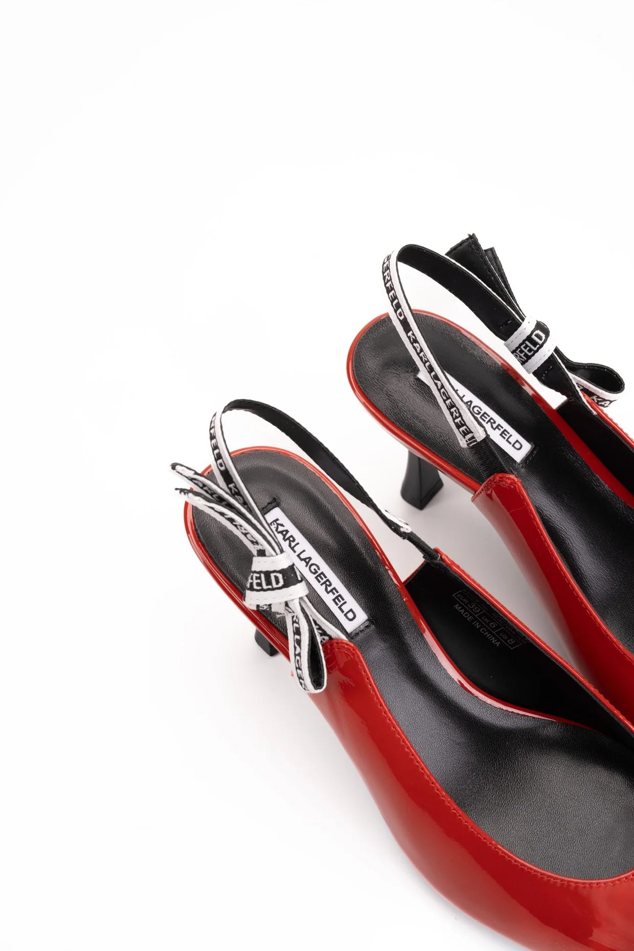 Karl Lagerfeld Ladies Sienna Ribbon Sling Back Brick Red Text Lthr