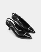 Karl Lagerfeld Ladies Sienna Ribbon Sling Black Patent Lthr