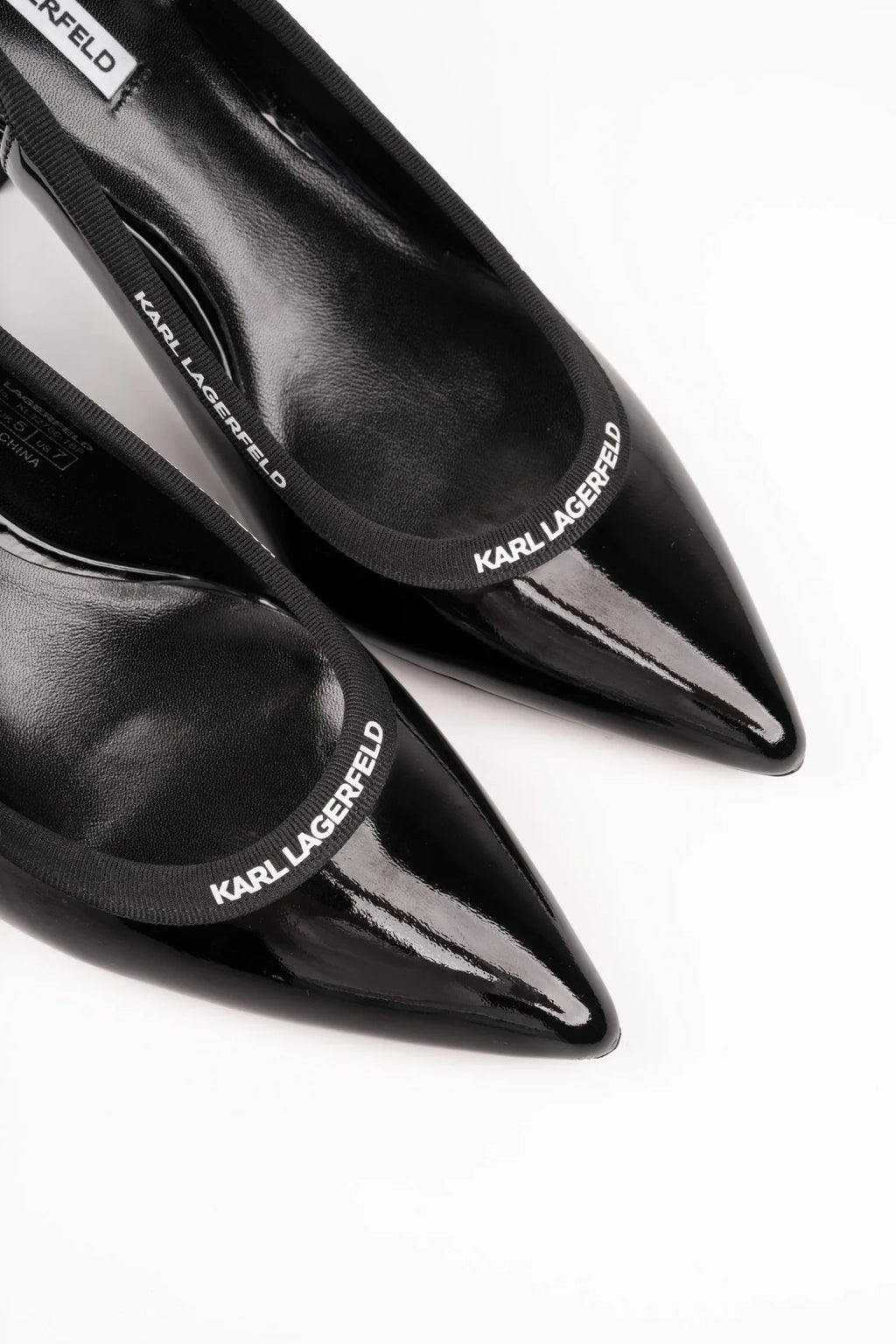 Karl Lagerfeld Ladies Sienna Ribbon Sling Black Patent Lthr