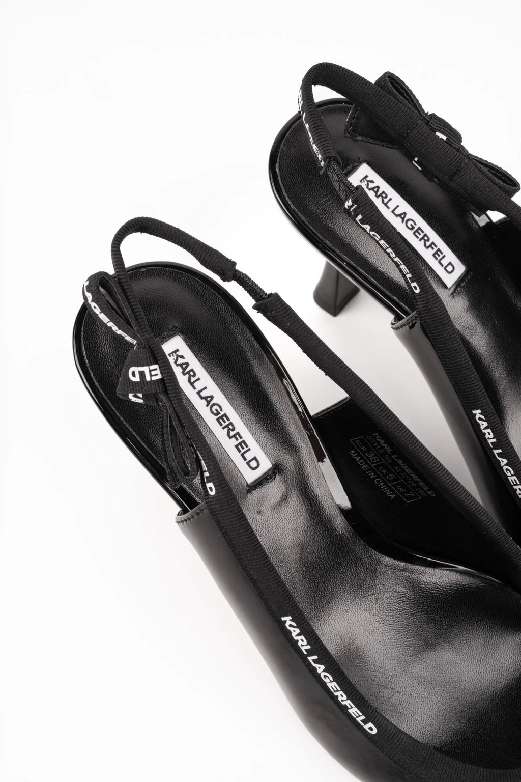 Karl Lagerfeld Ladies Sienna Ribbon Sling Black Patent Lthr