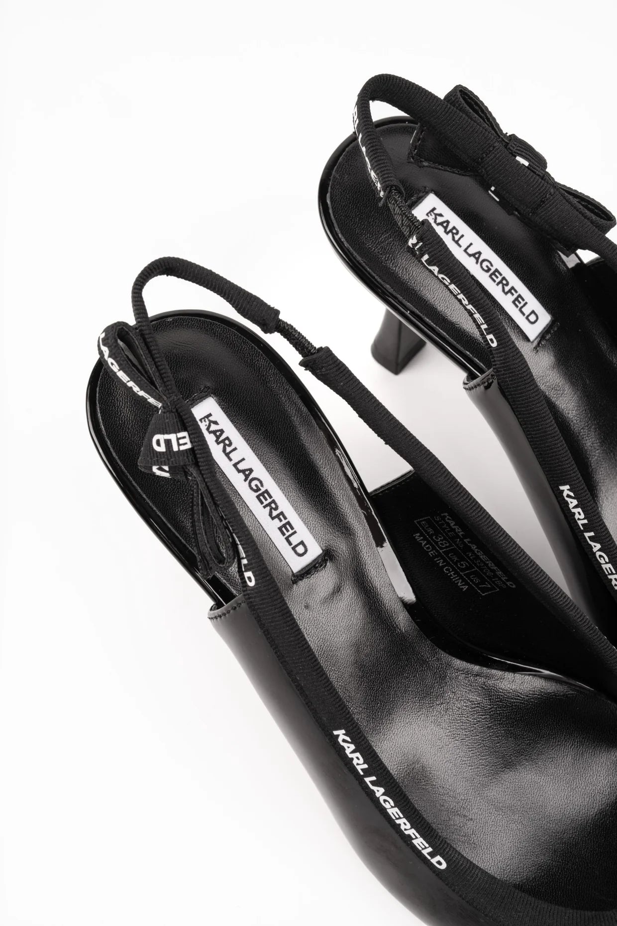 Karl Lagerfeld Ladies Sienna Ribbon Sling Black Patent Lthr
