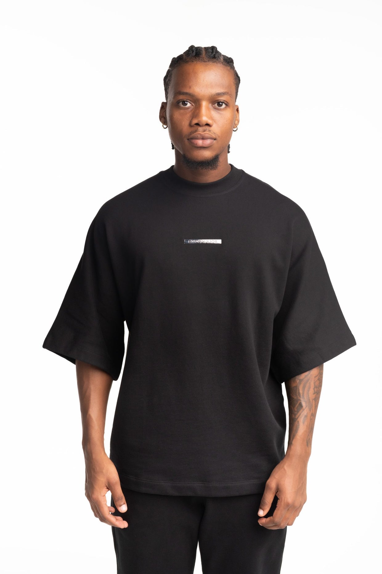 Hydraulics Metal Badge Fleece Super Oversized Fit T Shirt Black