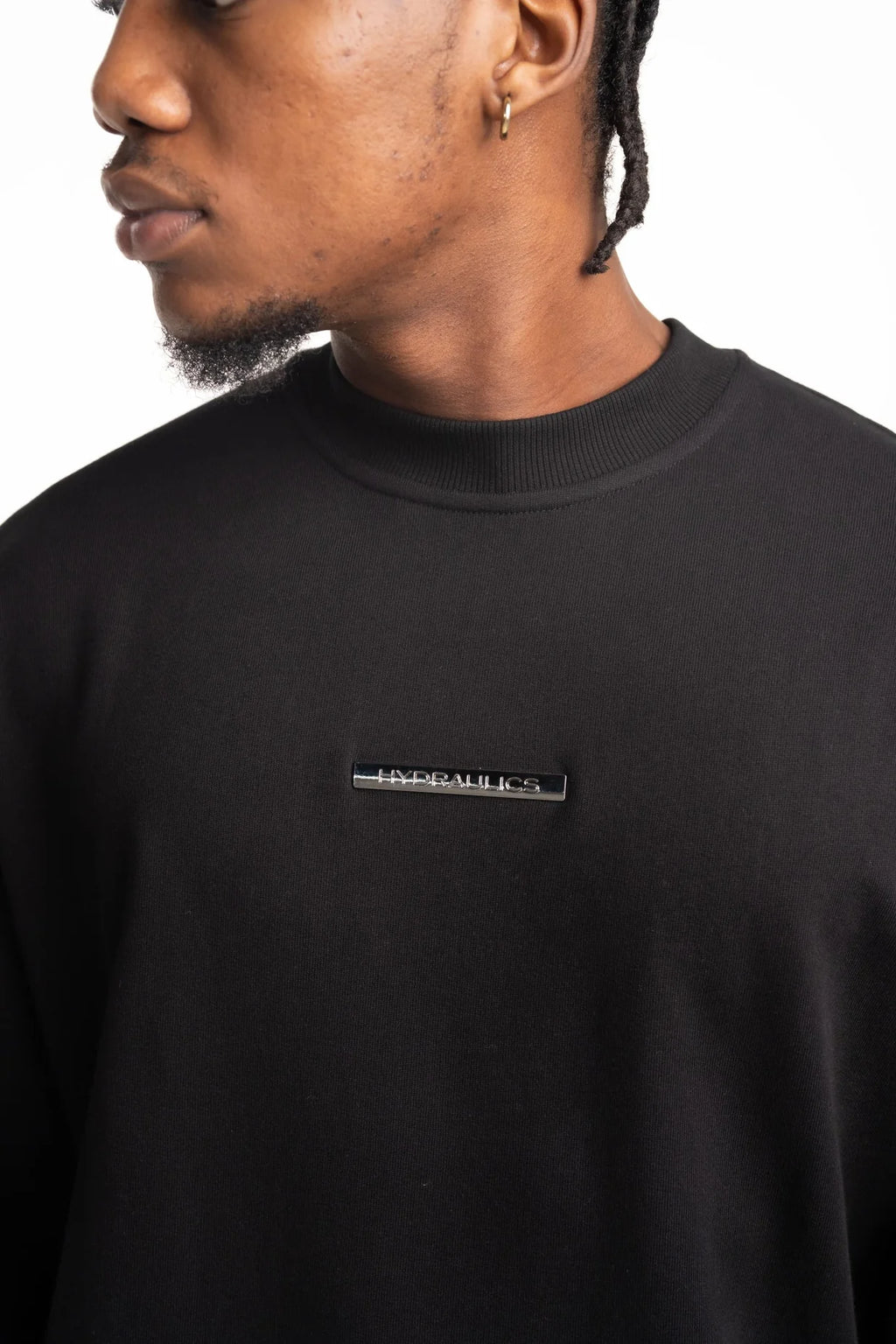 Hydraulics Metal Badge Fleece Super Oversized Fit T Shirt Black