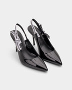 Karl Lagerfeld Ladies Sarabande Ribbon Sling Shoe Black Patent Lthr KL30908 1BP