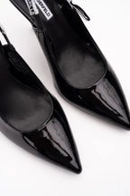 Karl Lagerfeld Ladies Sarabande Ribbon Sling Shoe Black Patent Lthr KL30908 1BP