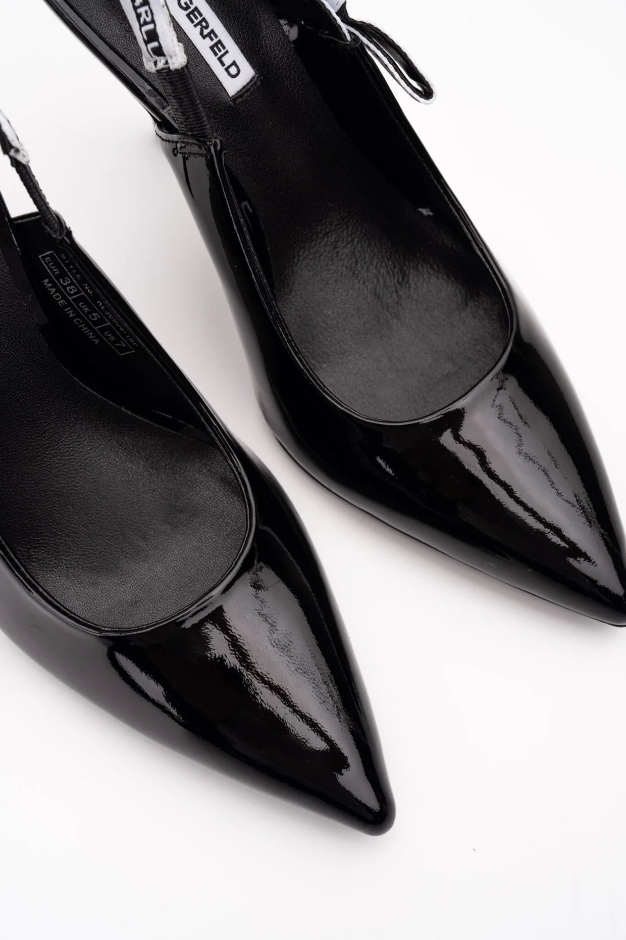 Karl Lagerfeld Ladies Sarabande Ribbon Sling Shoe Black Patent Lthr KL30908 1BP