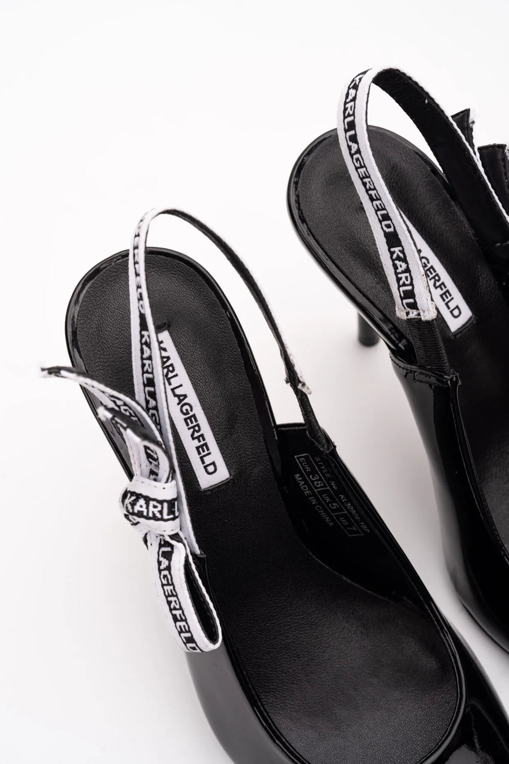 Karl Lagerfeld Ladies Sarabande Ribbon Sling Shoe Black Patent Lthr KL30908 1BP