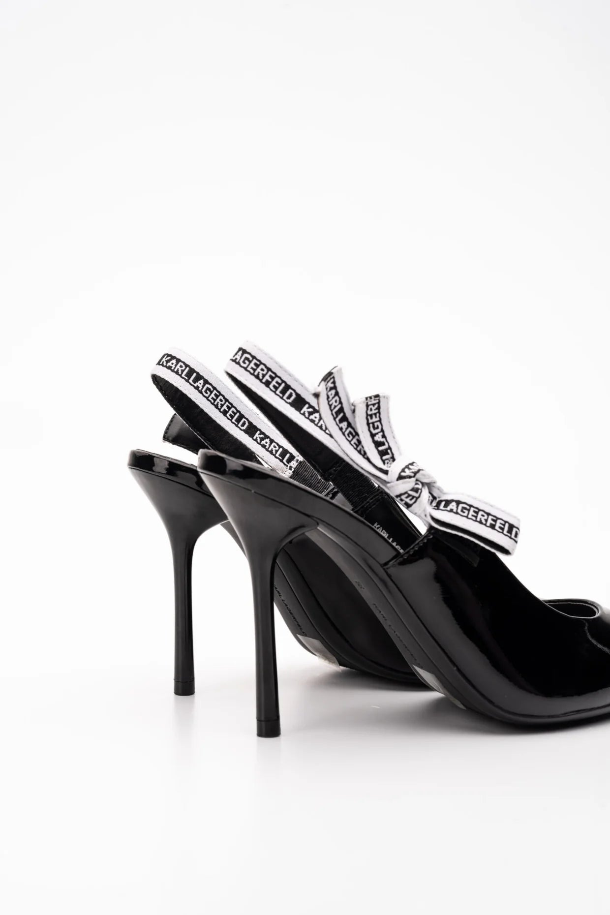 Karl Lagerfeld Ladies Sarabande Ribbon Sling Shoe Black Patent Lthr KL30908 1BP