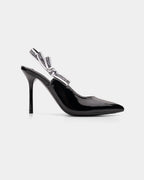 Karl Lagerfeld Ladies Sarabande Ribbon Sling Shoe Black Patent Lthr KL30908 1BP