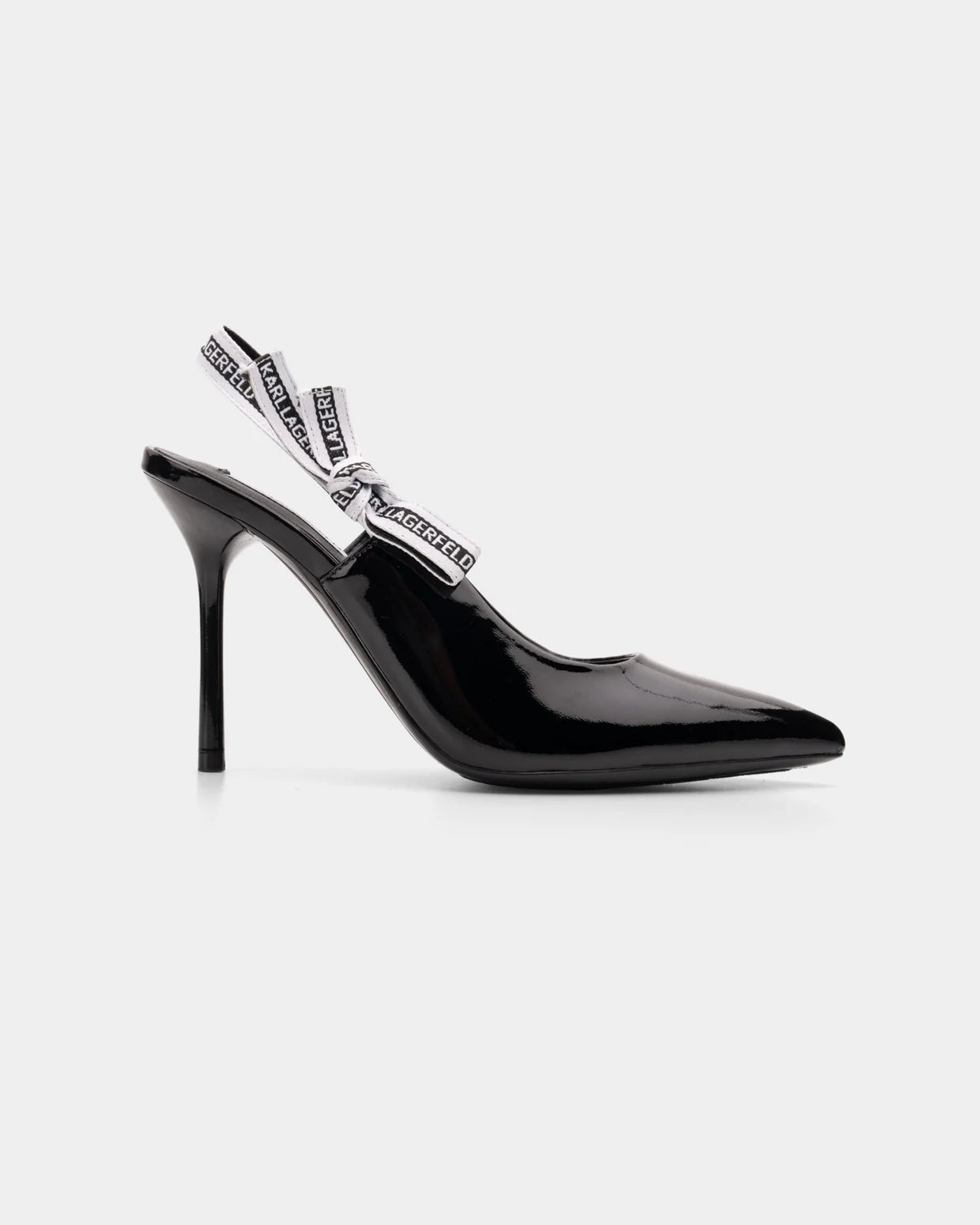 Karl Lagerfeld Ladies Sarabande Ribbon Sling Shoe Black Patent Lthr KL30908 1BP