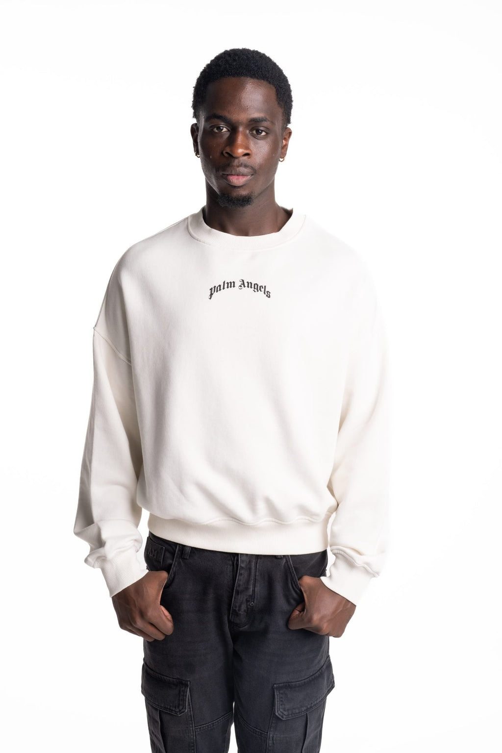 Palm Angels Men's Back Curved Logo Loose Crew