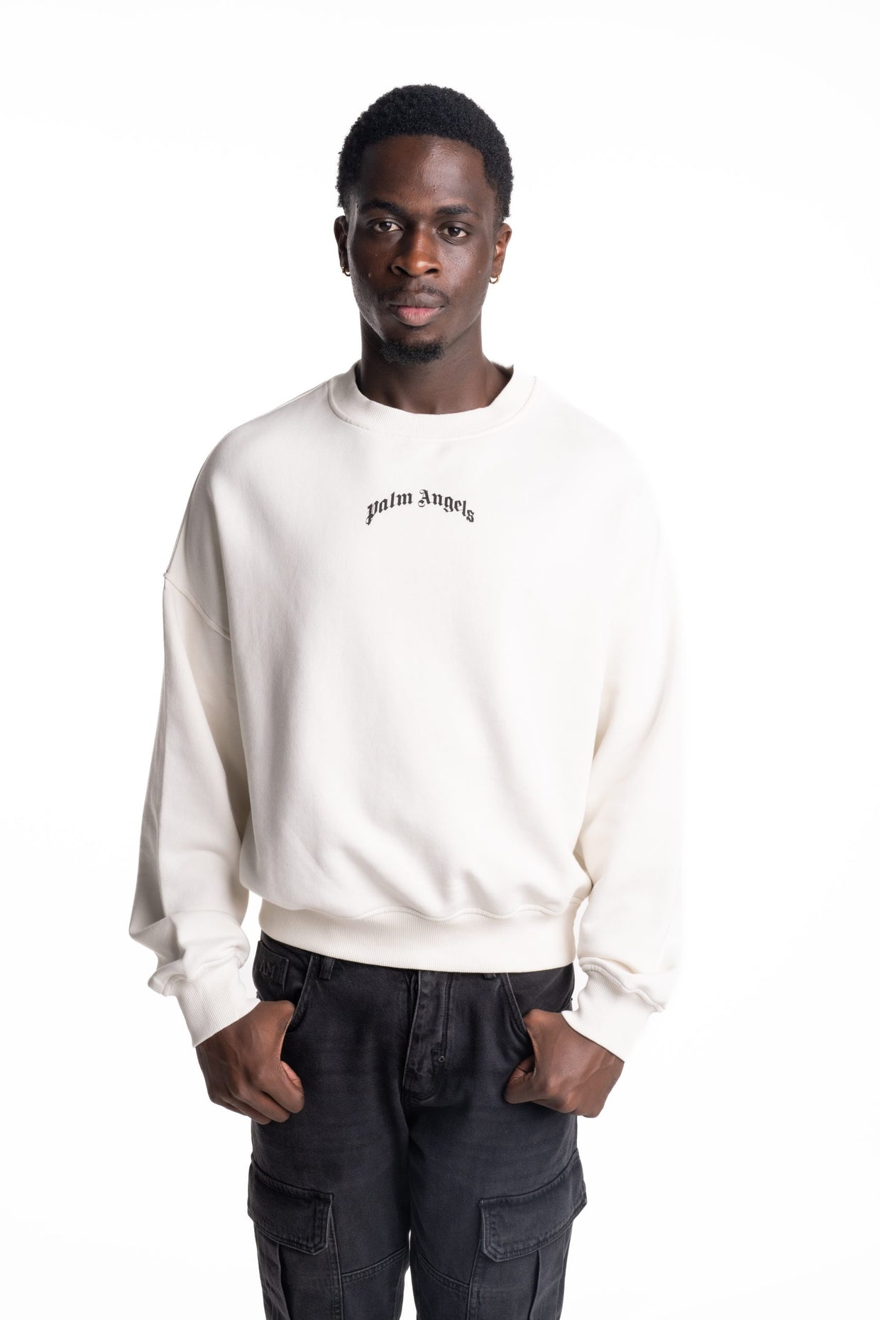 Palm Angels Men's Back Curved Logo Loose Crew