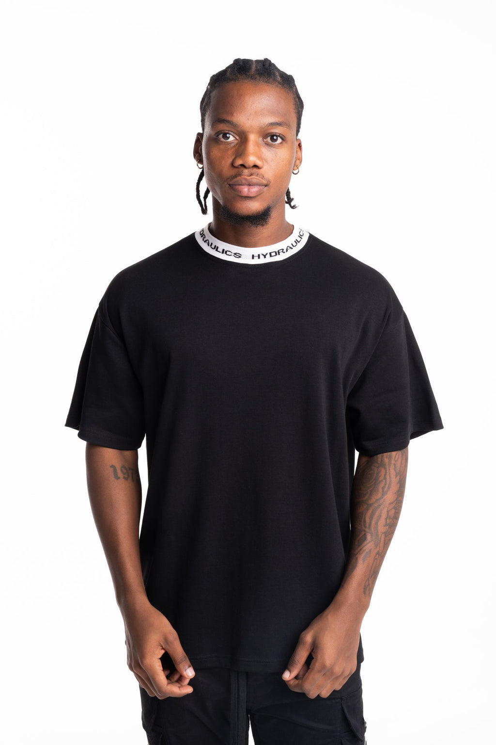 Hydraulics Contrast Branded Ribbing Oversized Fit T Shirt Black