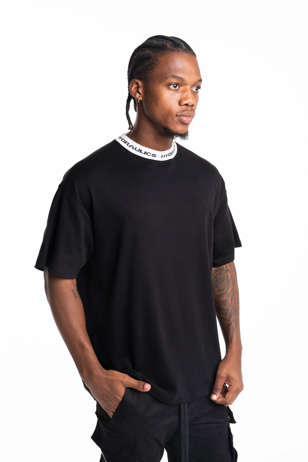 Hydraulics Contrast Branded Ribbing Oversized Fit T Shirt Black