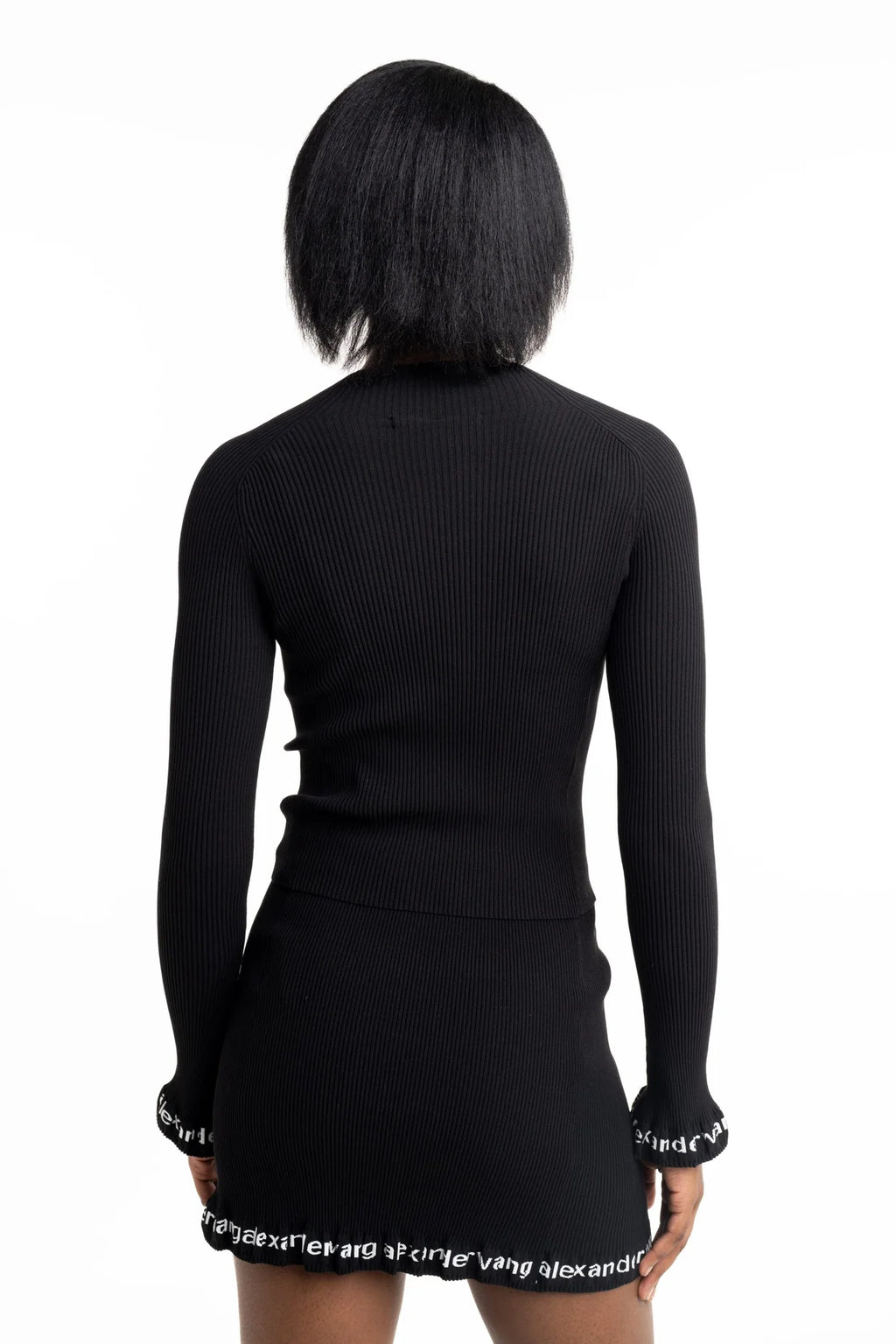 Alexander Wang Ribbed LS Zip Turtleneck Pullover w/Logo Black