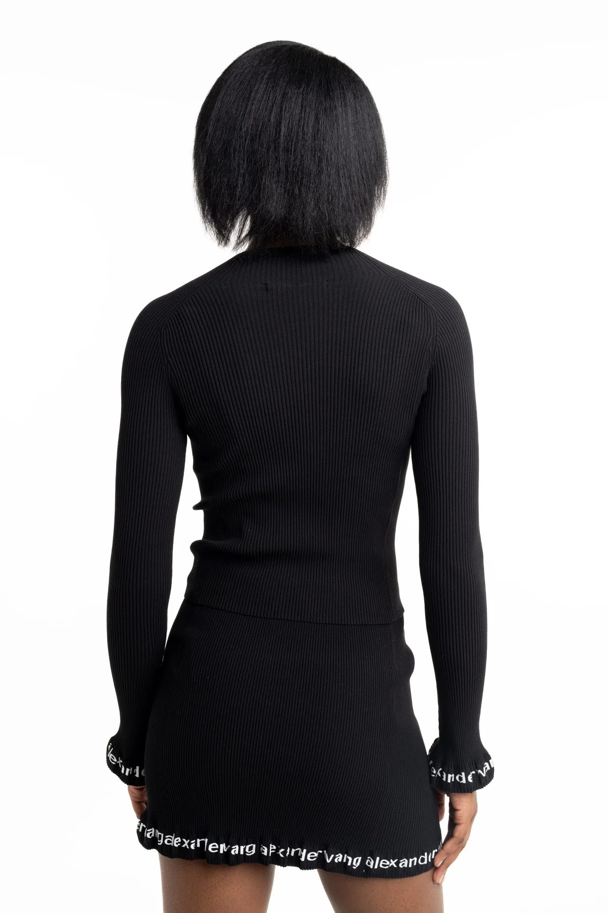 Alexander Wang Ribbed LS Zip Turtleneck Pullover w/Logo Black
