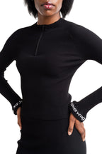 Alexander Wang Ribbed LS Zip Turtleneck Pullover w/Logo Black