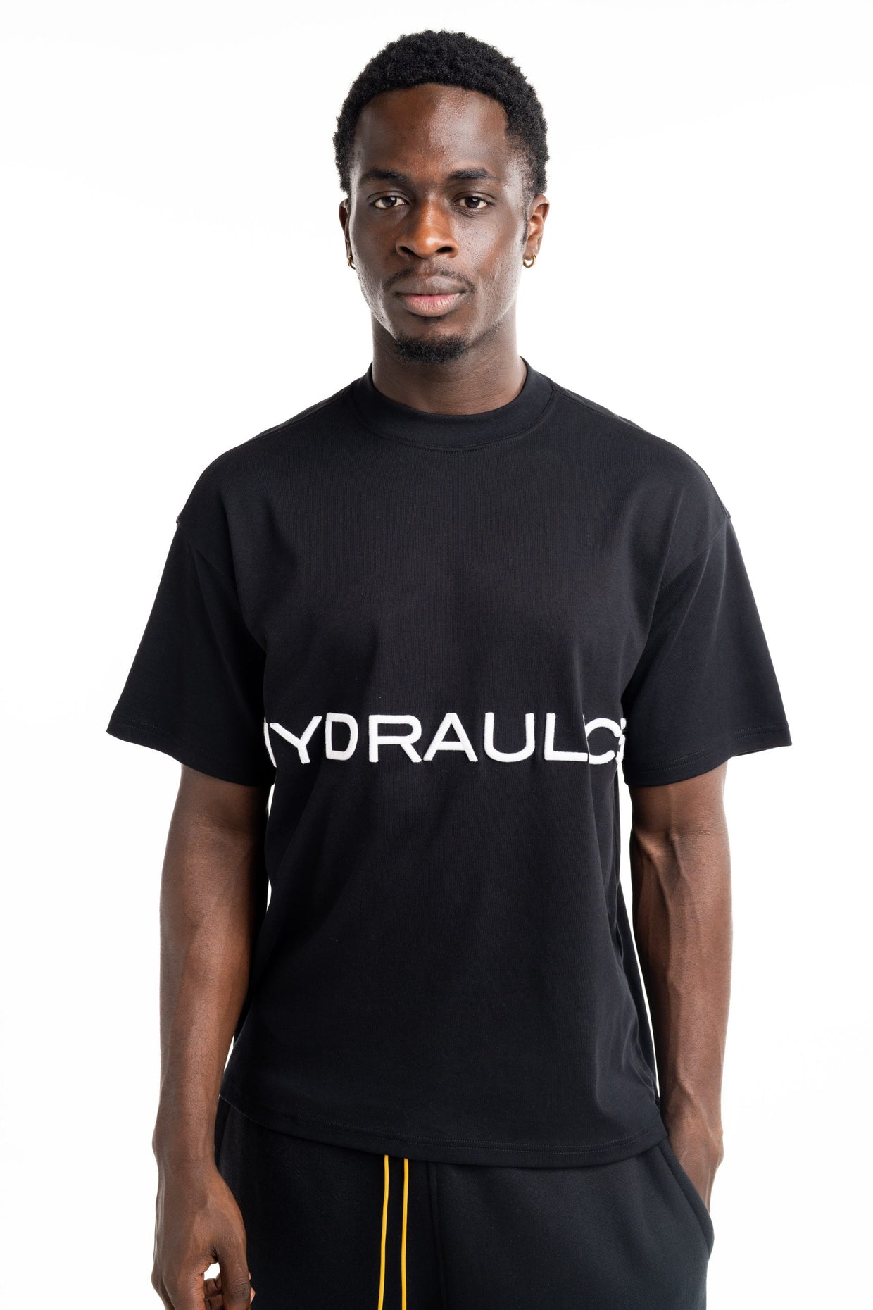 Hydraulics Men's 3D Embroidered Logo Oversized Fit T Shirt Black