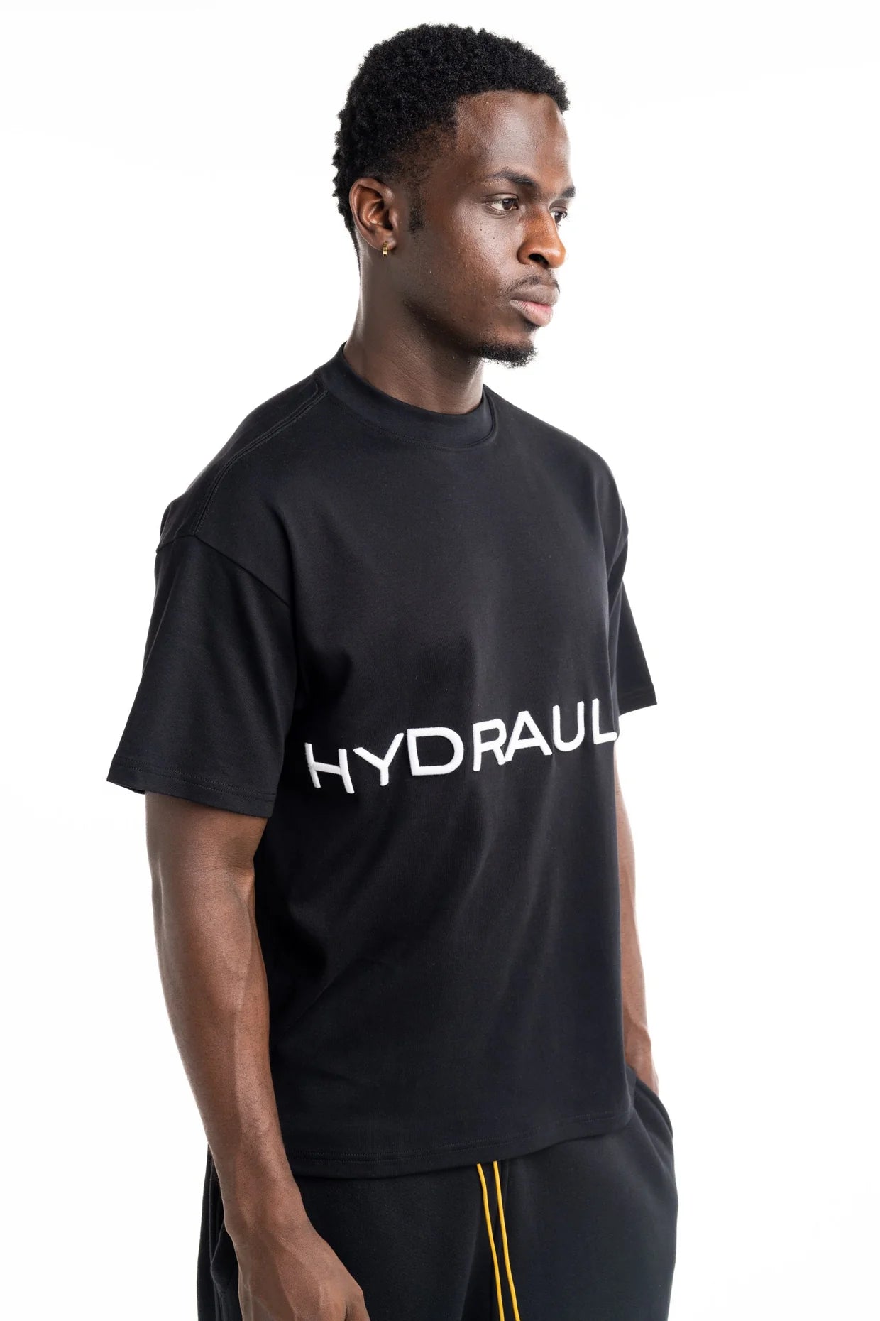 Hydraulics Men's 3D Embroidered Logo Oversized Fit T Shirt Black