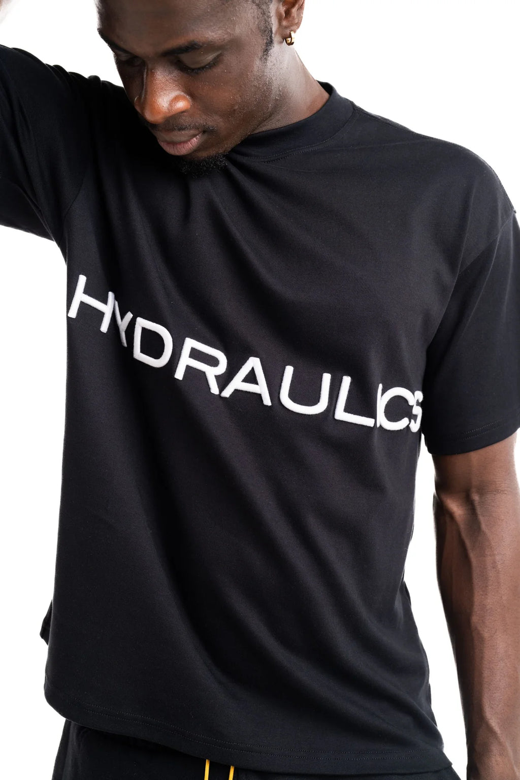Hydraulics Men's 3D Embroidered Logo Oversized Fit T Shirt Black