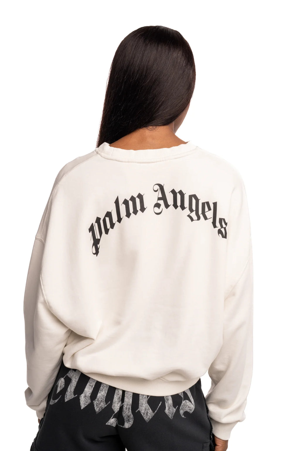 Palm Angels Ladies Curved Logo Loose Crop Crew