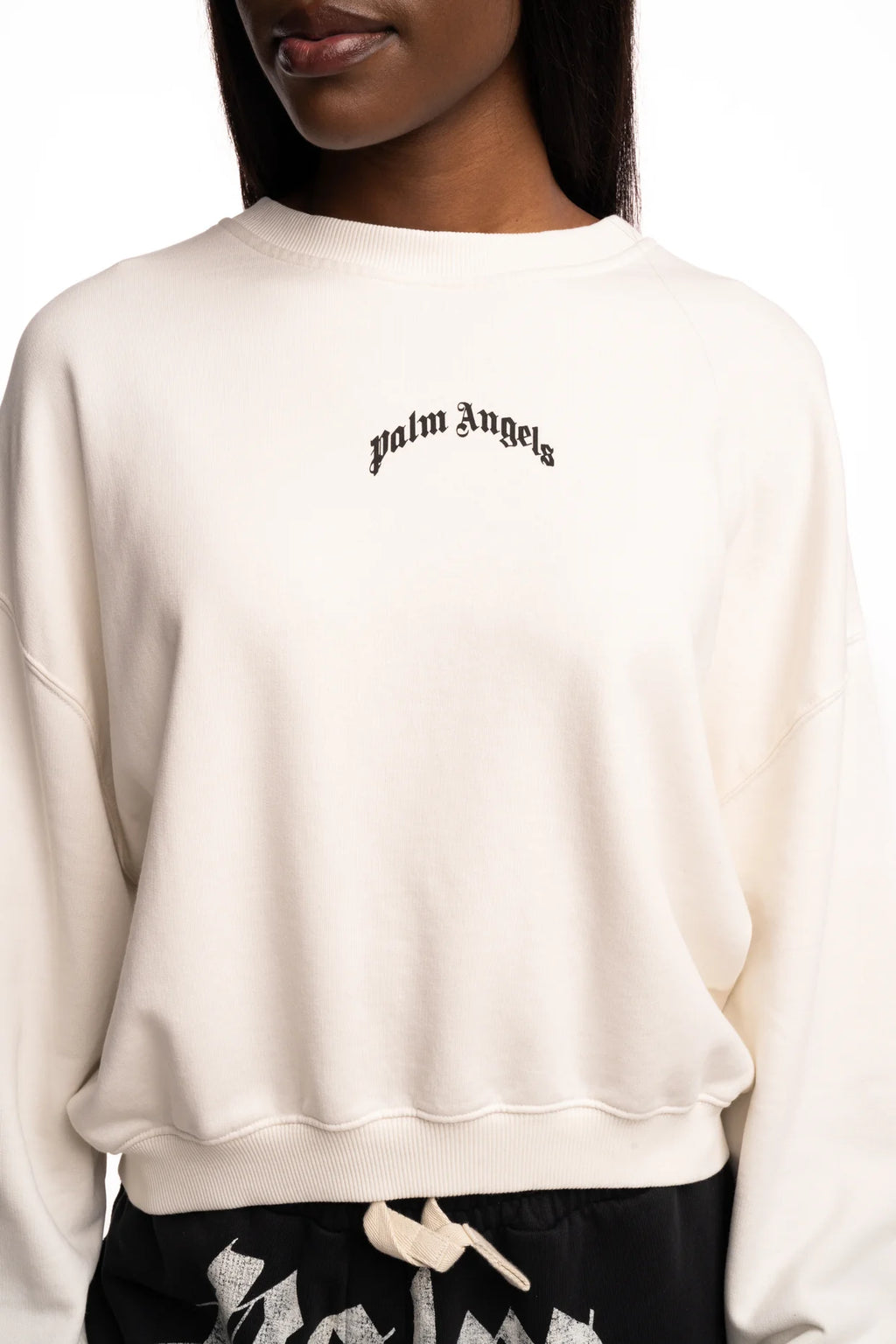 Palm Angels Ladies Curved Logo Loose Crop Crew